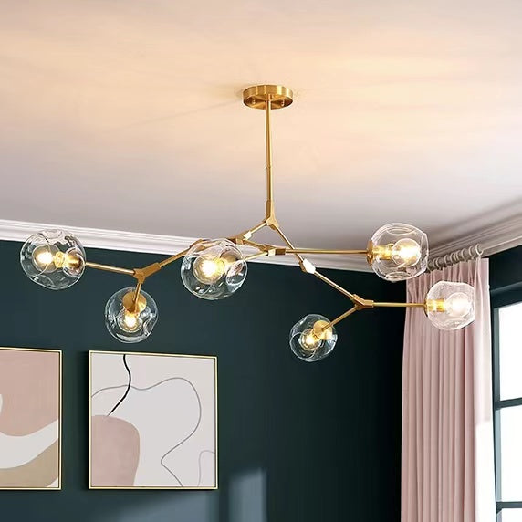 6/8-Lights Clear Globes Glass Modern Arm Chandelier Bronze For Dining Room Or Bedroom-King Lamps