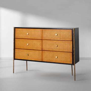 Thaddies Metal Frame Rattan 6-Drawer Side Cabinet-Kinglamps