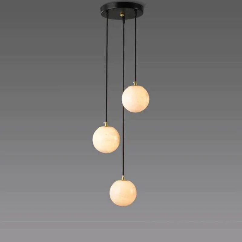 Alabaster Global Pendant Chandelier For Staircase, Spiral Global Pendant - 3 Lights - 7.9" DBlushlighting
