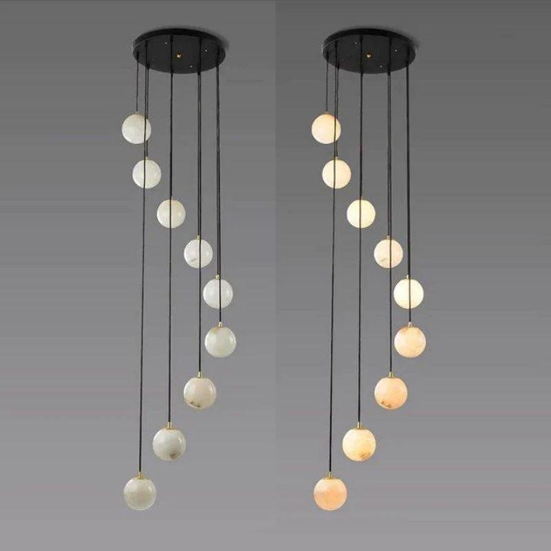 Alabaster Global Pendant Chandelier For Staircase, Spiral Global Pendant - 9 Lights - 13.8" DBlushlighting