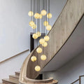 Alabaster Global Pendant Chandelier For Staircase, Spiral Global Pendant - 5 Lights - 7.9