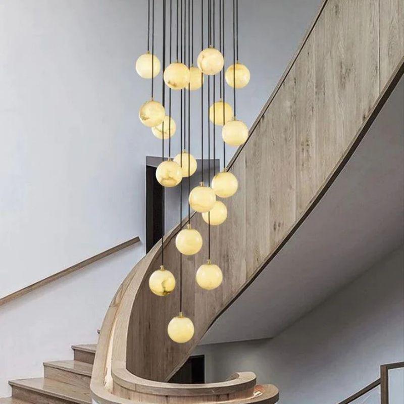Alabaster Global Pendant Chandelier For Staircase, Spiral Global Pendant - 5 Lights - 7.9" DBlushlighting