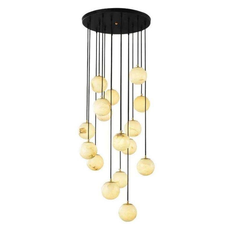 Alabaster Global Pendant Chandelier For Staircase, Spiral Global Pendant - 16 Lights - 19.7" DBlushlighting