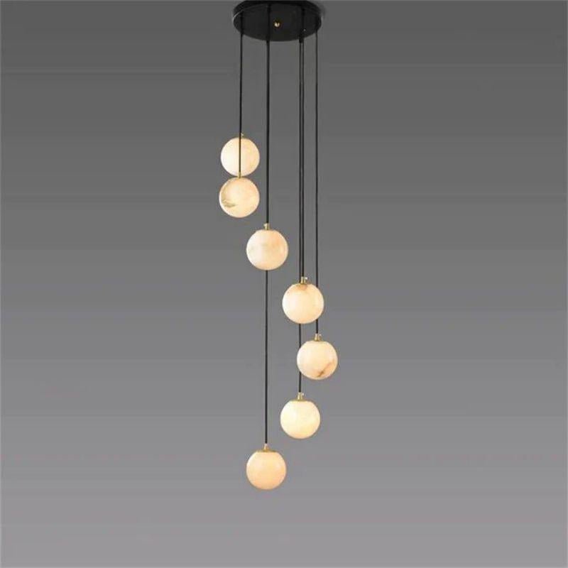Alabaster Global Pendant Chandelier For Staircase, Spiral Global Pendant - 7 Lights - 11.8" DBlushlighting