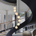 Alabaster Global Pendant Chandelier For Staircase, Spiral Global Pendant - 3 Lights - 7.9