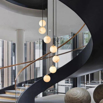 Alabaster Global Pendant Chandelier For Staircase, Spiral Global Pendant - 3 Lights - 7.9" DBlushlighting
