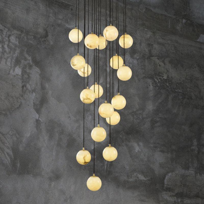 Alabaster Global Pendant Chandelier For Staircase, Spiral Global Pendant - 18 Lights - 23.6" DBlushlighting