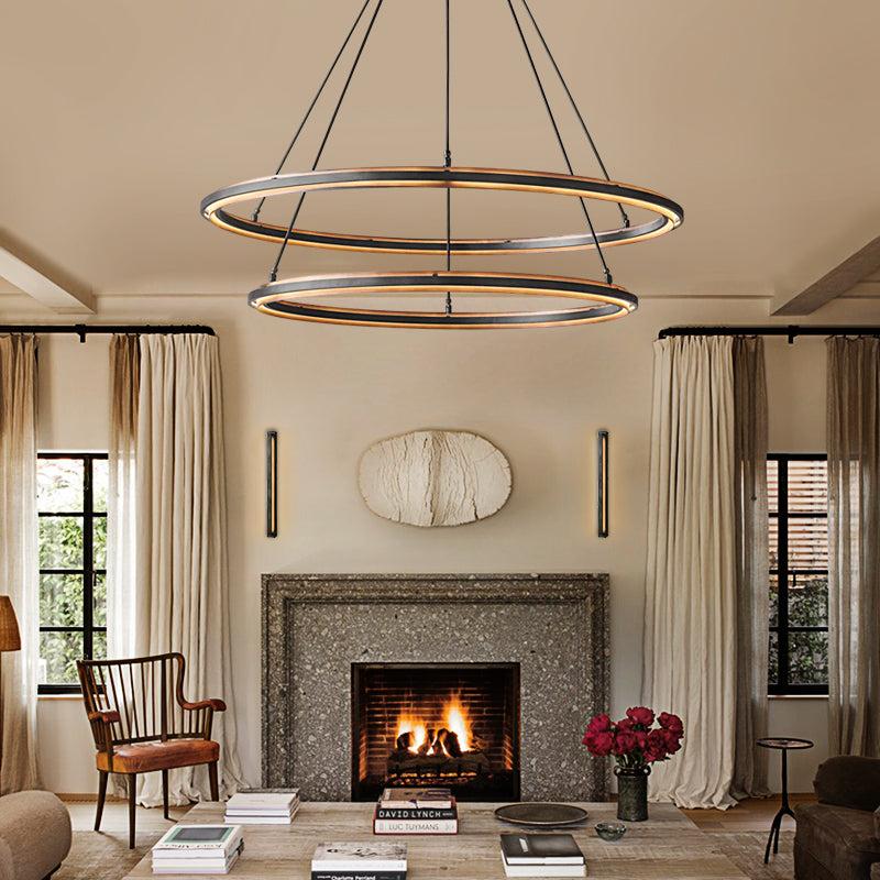 Peralta 2-Tier Round Black Chandelier 60" - King Lamps