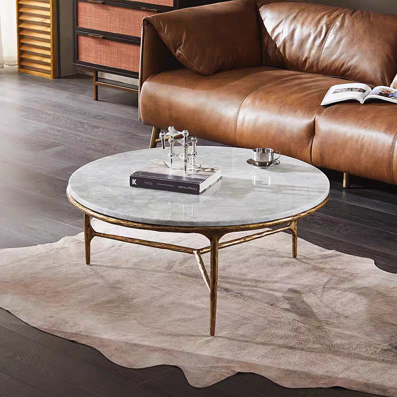Thaddeus Forged Iron Marble Round Coffee Table 3 Table Legs 35" - King Lamps