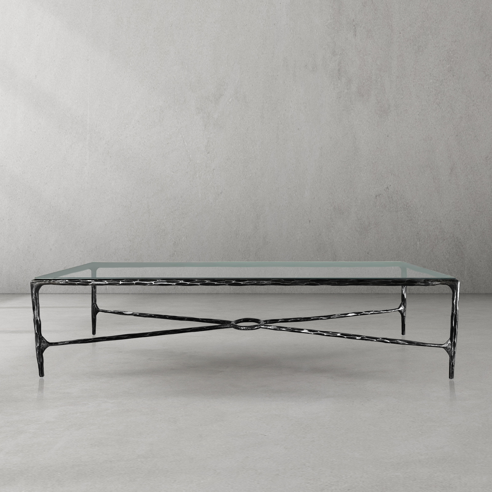 Thaddeus Forged Iron Rectangle Glass Coffee Table - King Lamps