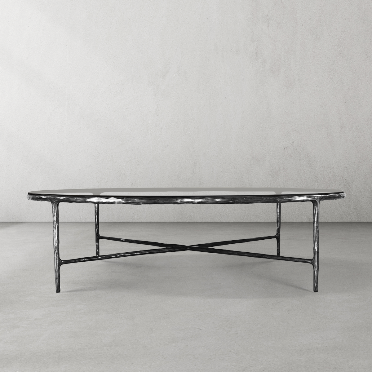 Thaddeus Forged Iron Glass Round Coffee Table 36" 55" - King Lamps