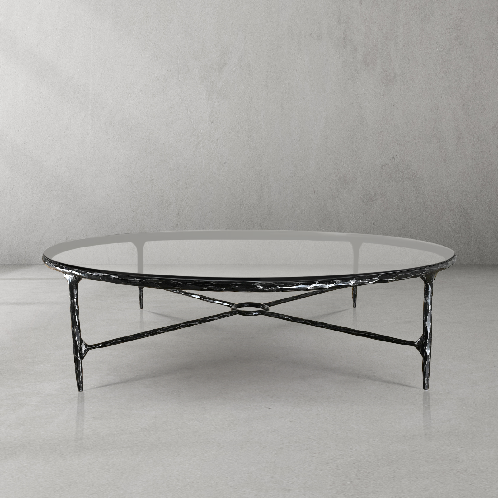 Thaddeus Forged Iron Glass Round Coffee Table 36" 55" - King Lamps