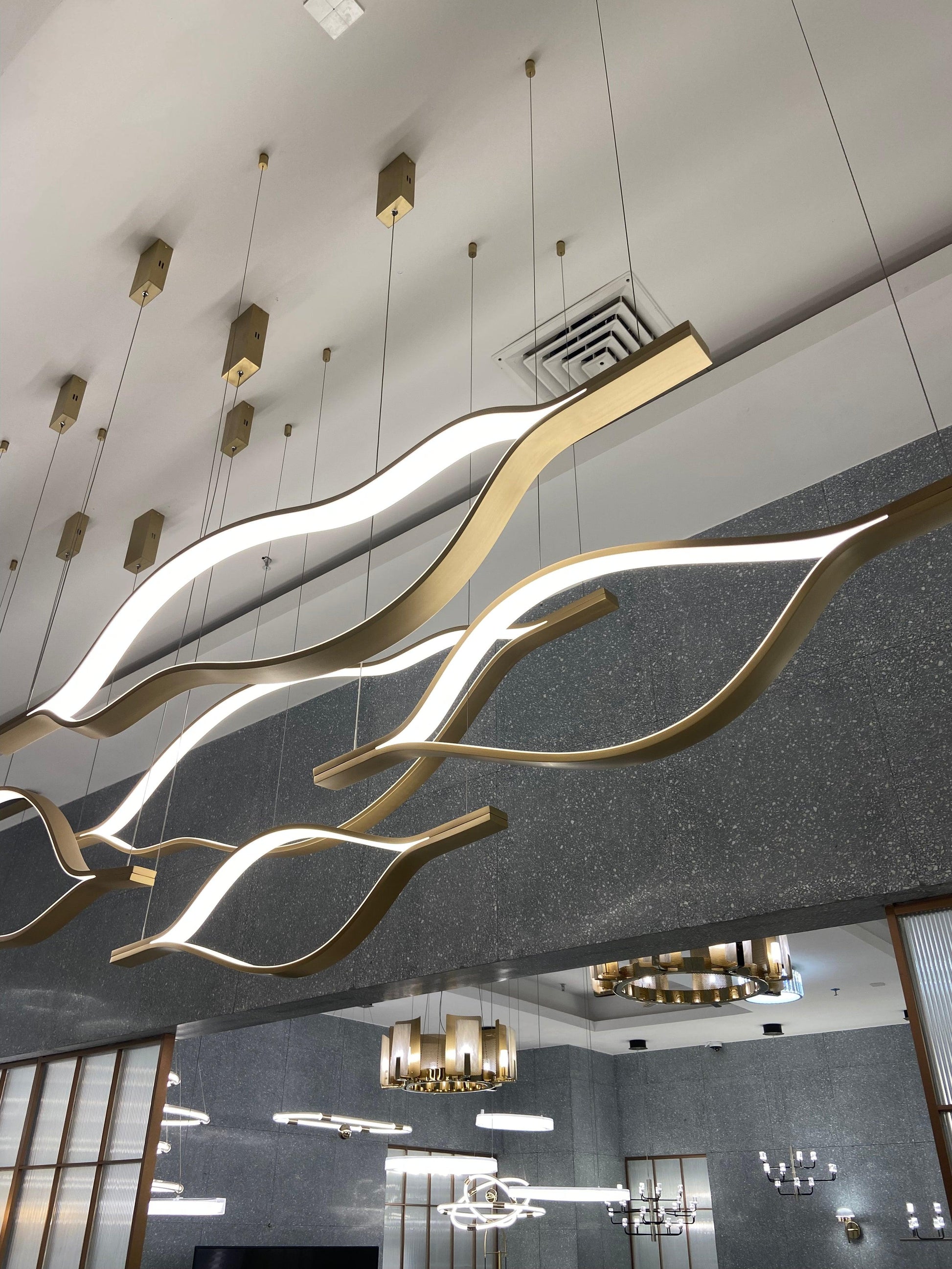 Modern Simple Brass Waving Chandelier for Living/Dining Room/Kitchen Island - King Lamps