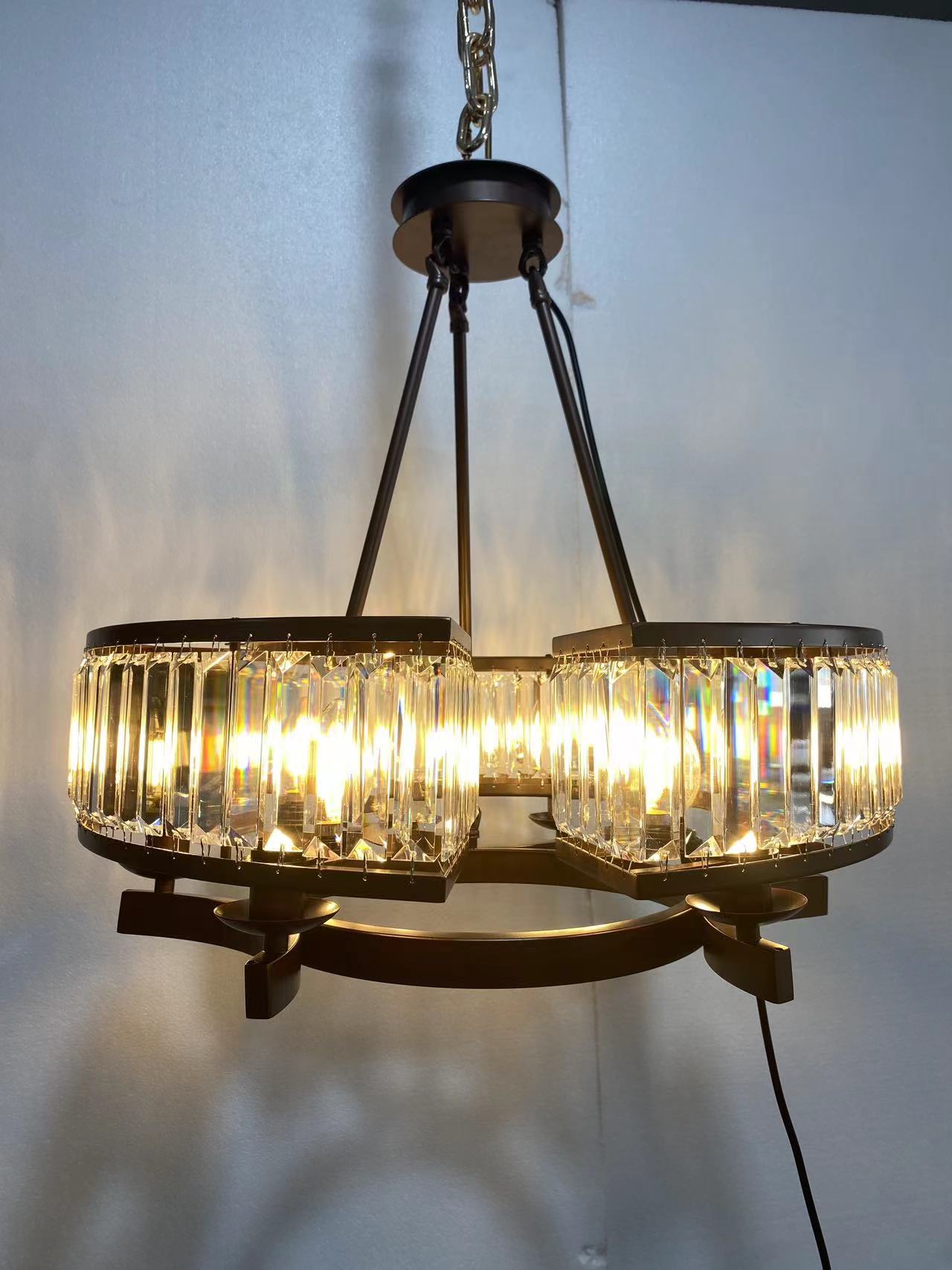 Decorative 6/ 8/ 10/ 12-Light Crystal Ceiling Chandelier Triangular Prism Island Light Fixture Metal Shade for Living Room-King Lamps