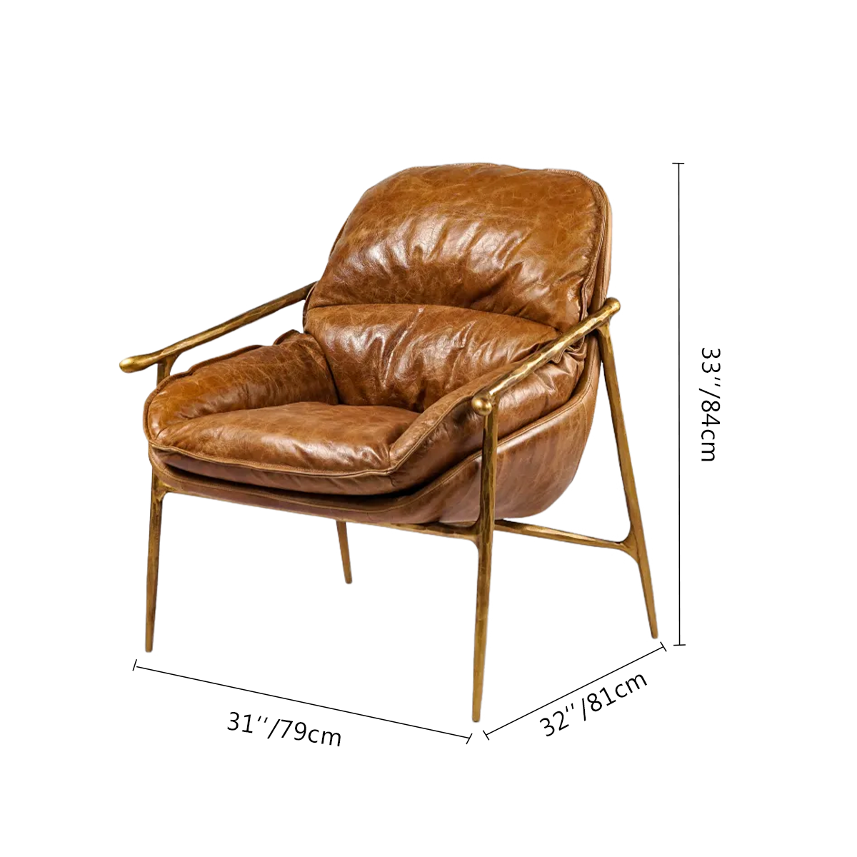 Thaddeus Forged Iron Brown Leather Accent Chairs - King Lamps
