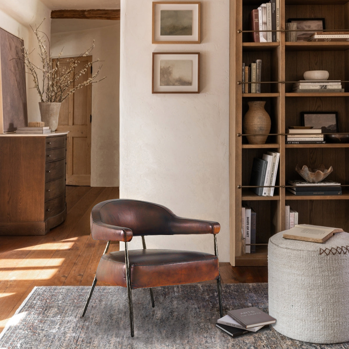 Vintage Forged Brown Leather Lounge Armchair - King Lamps