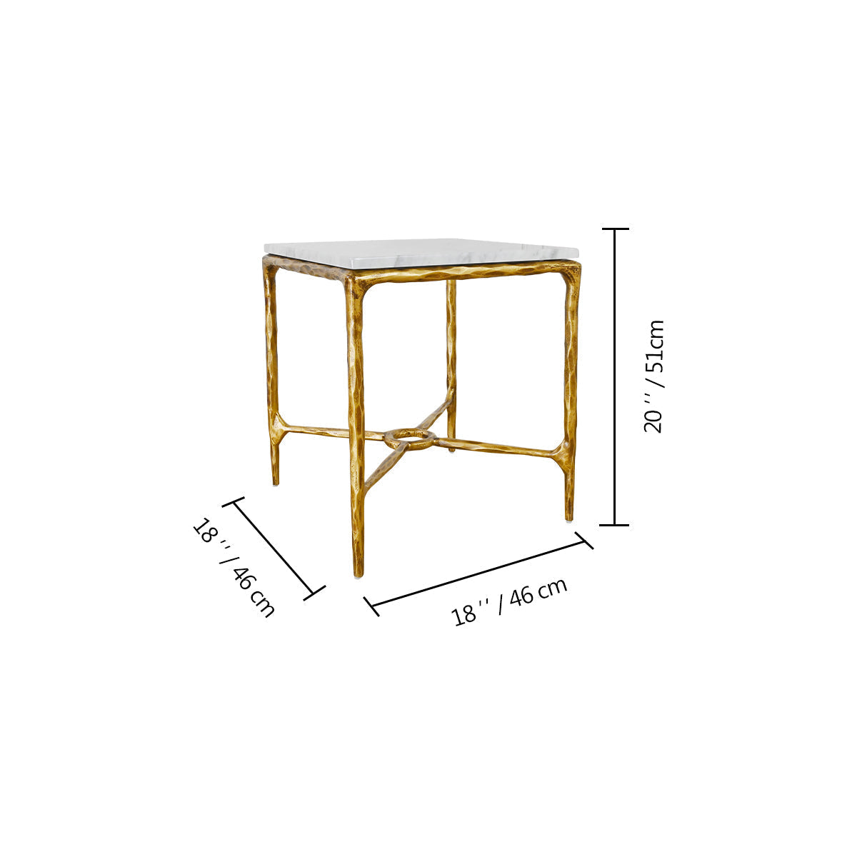 Thaddeus Forged Iron Mabrble Square Side Table 18" 22" Overhang O - King Lamps