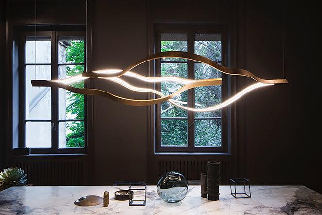 Modern Simple Brass Waving Chandelier for Living/Dining Room/Kitchen Island - King Lamps