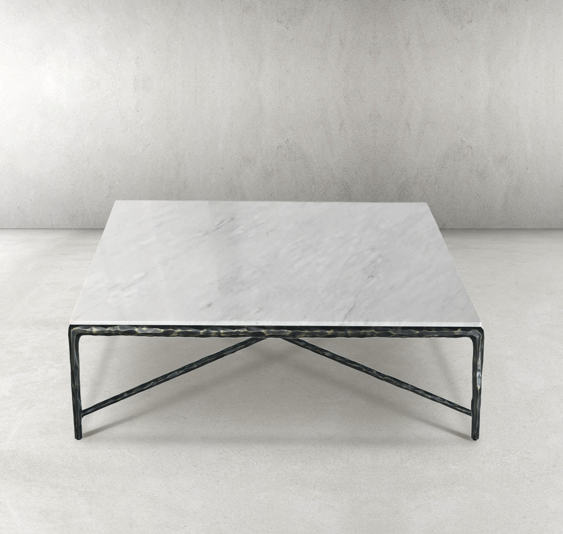 Thaddeus Forged Iron Marble Square Coffee Table 36" 48" 60" - King Lamps