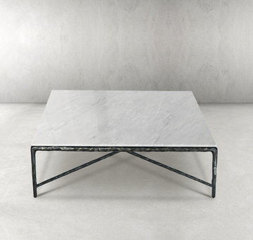 Thaddeus Forged Iron Marble Square Coffee Table 36" 48" 60" - King Lamps