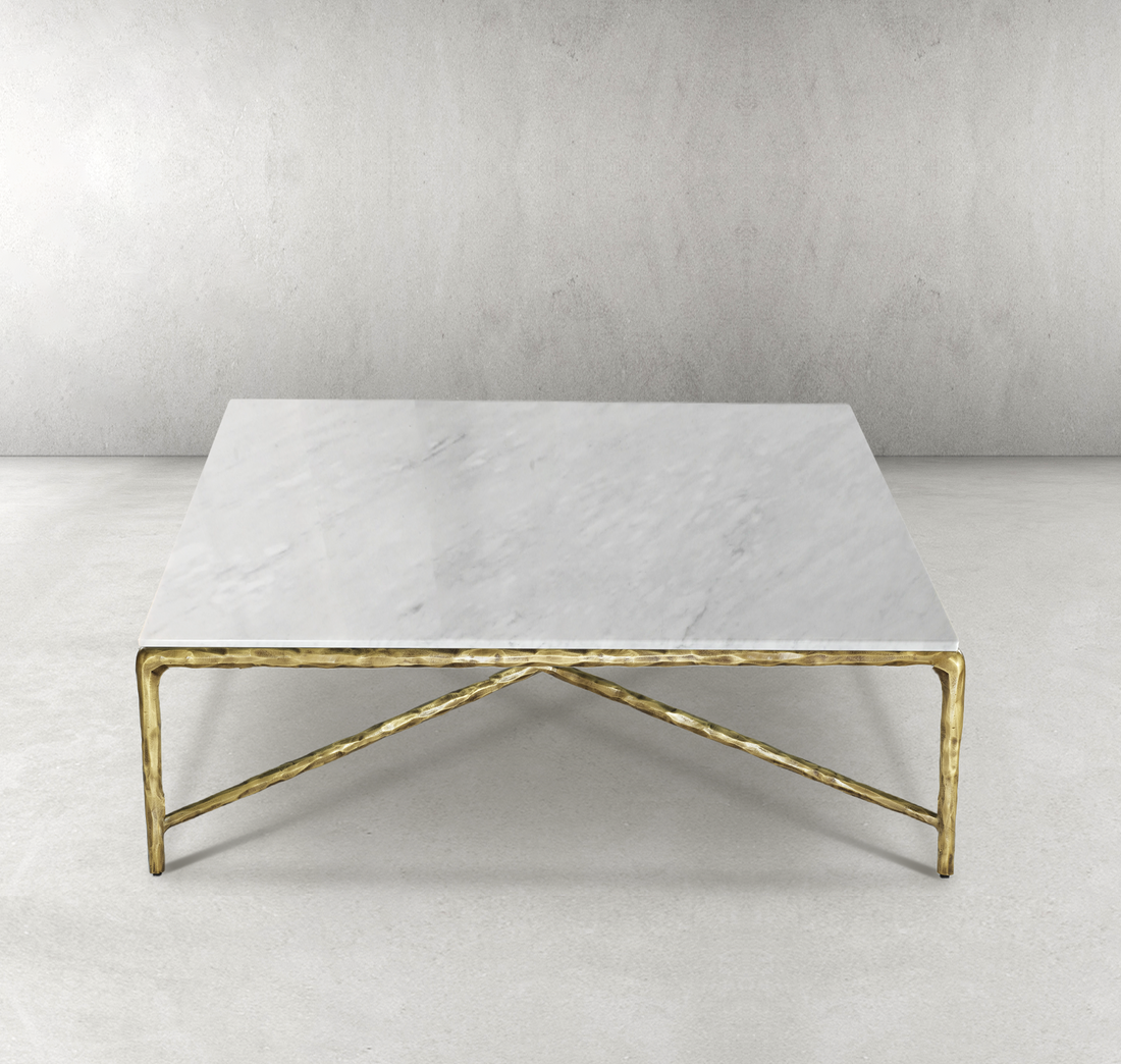 Thaddeus Forged Iron Marble Square Coffee Table 36" 48" 60" - King Lamps