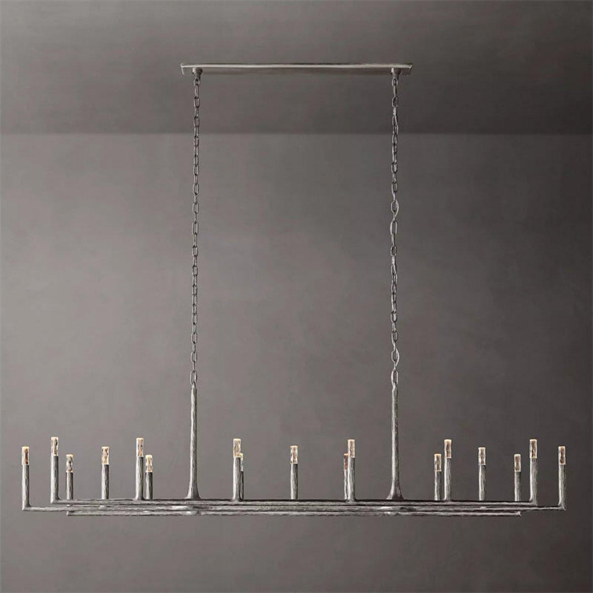 Thadeus Forged Brass Linear Chandelier 96" - King Lamps