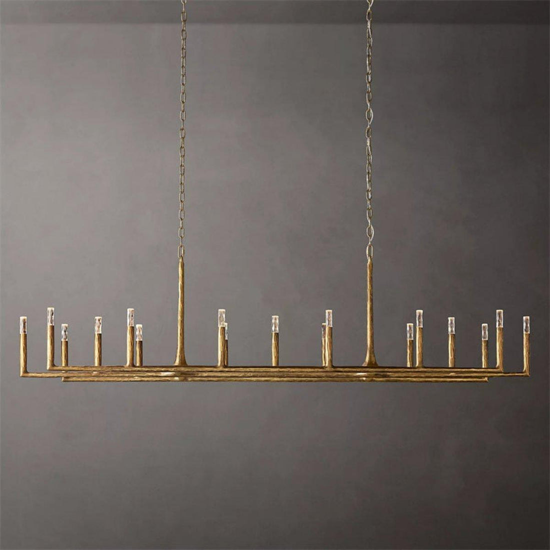 Thadeus Forged Brass Linear Chandelier 96" - King Lamps