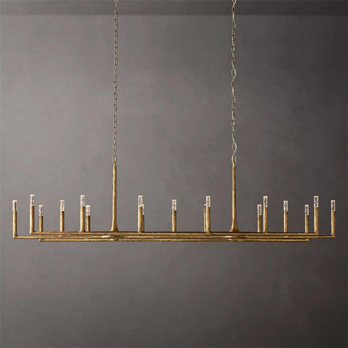 Thadeus Forged Brass Linear Chandelier 96" - King Lamps