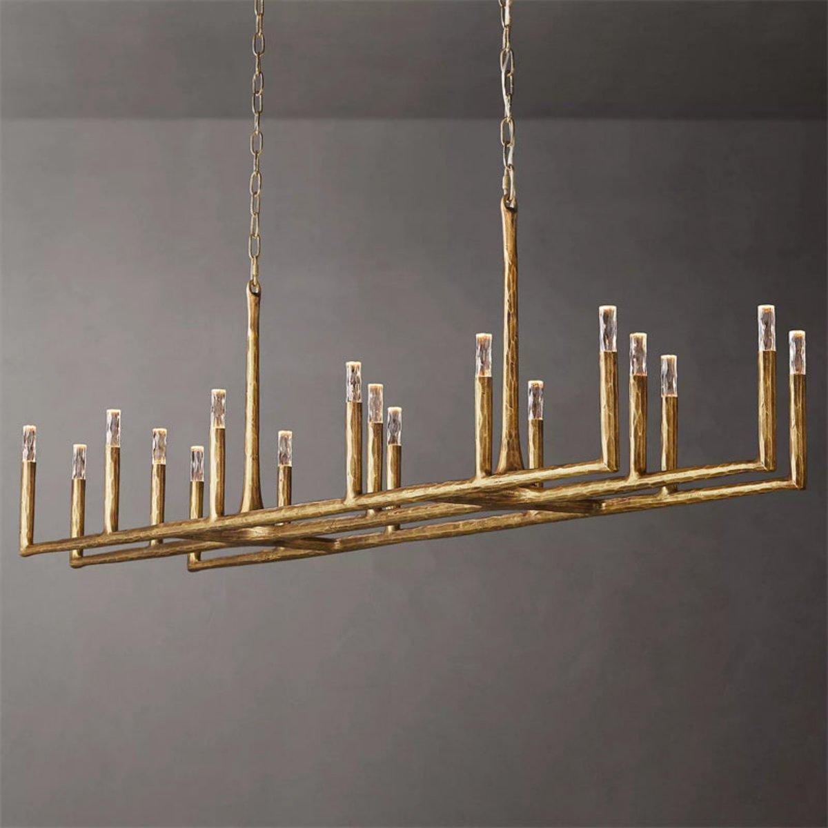 Thadeus Forged Brass Linear Chandelier 96" - King Lamps