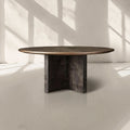 Loranco Wood Round Dining Table With Oxidized Steel Base