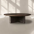 Loranco Wood Round Coffee Table Wabi-Sabi Living Room Center Tea Table