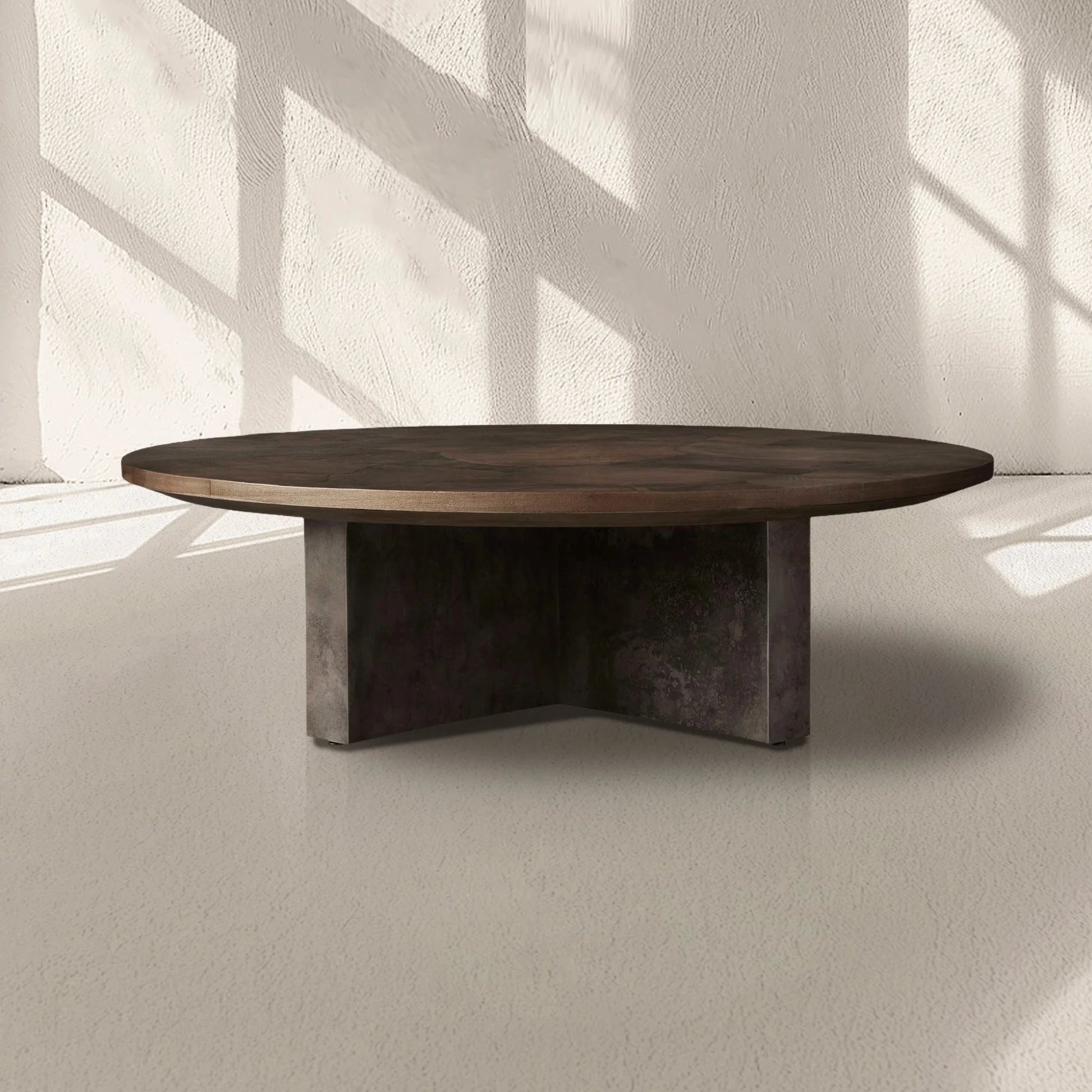 Loranco Wood Round Coffee Table Wabi-Sabi Living Room Center Tea Table