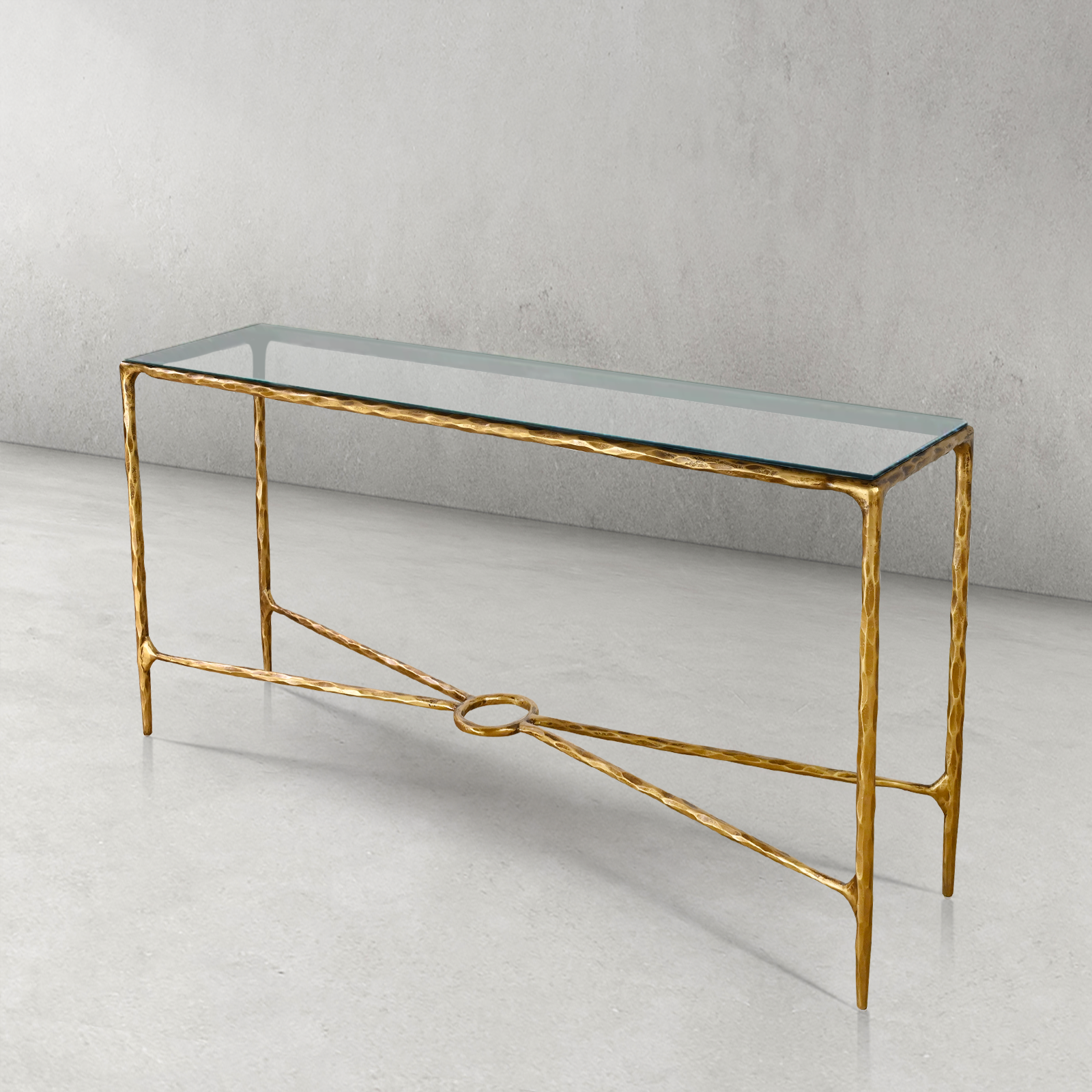 Thaddeus Forged Iron Rectangle Glass Console Table 60" 72" - King Lamps