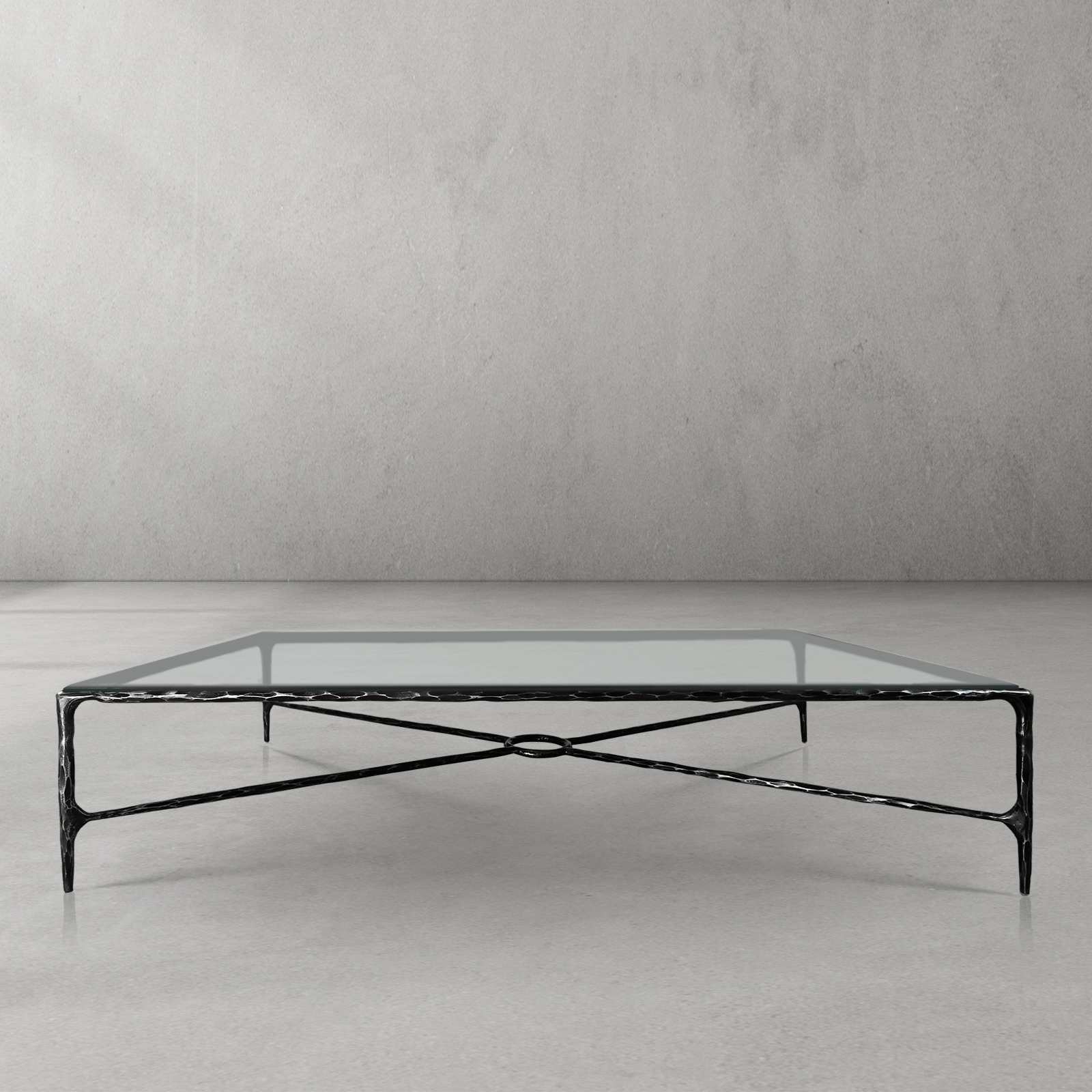 Thaddeus Forged Iron Rectangle Glass Coffee Table - King Lamps