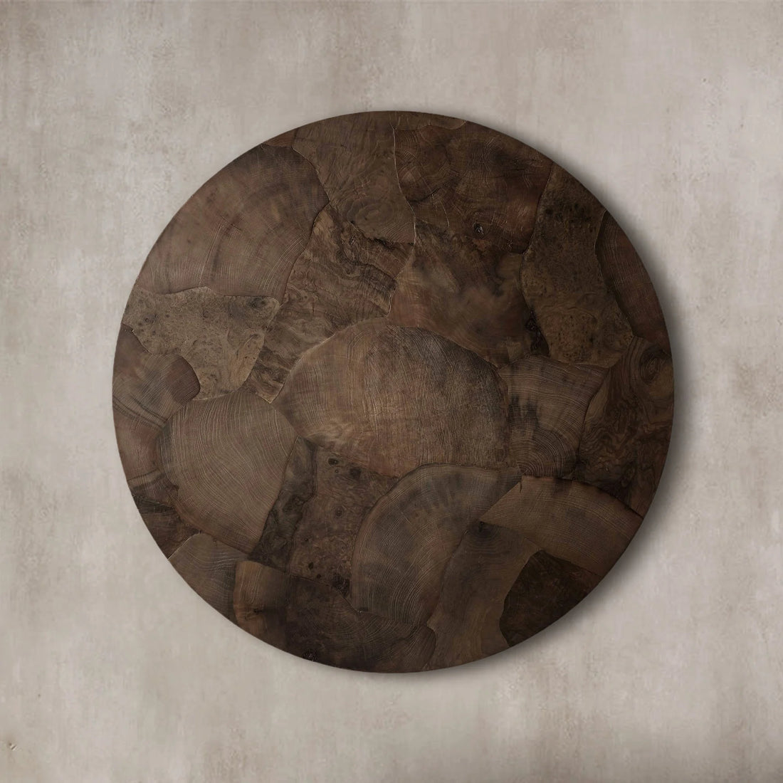 Loranco Wood Round Coffee Table Wabi-Sabi Living Room Center Tea Table