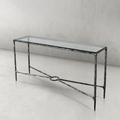 Thaddeus Forged Iron Rectangle Glass Console Table 60