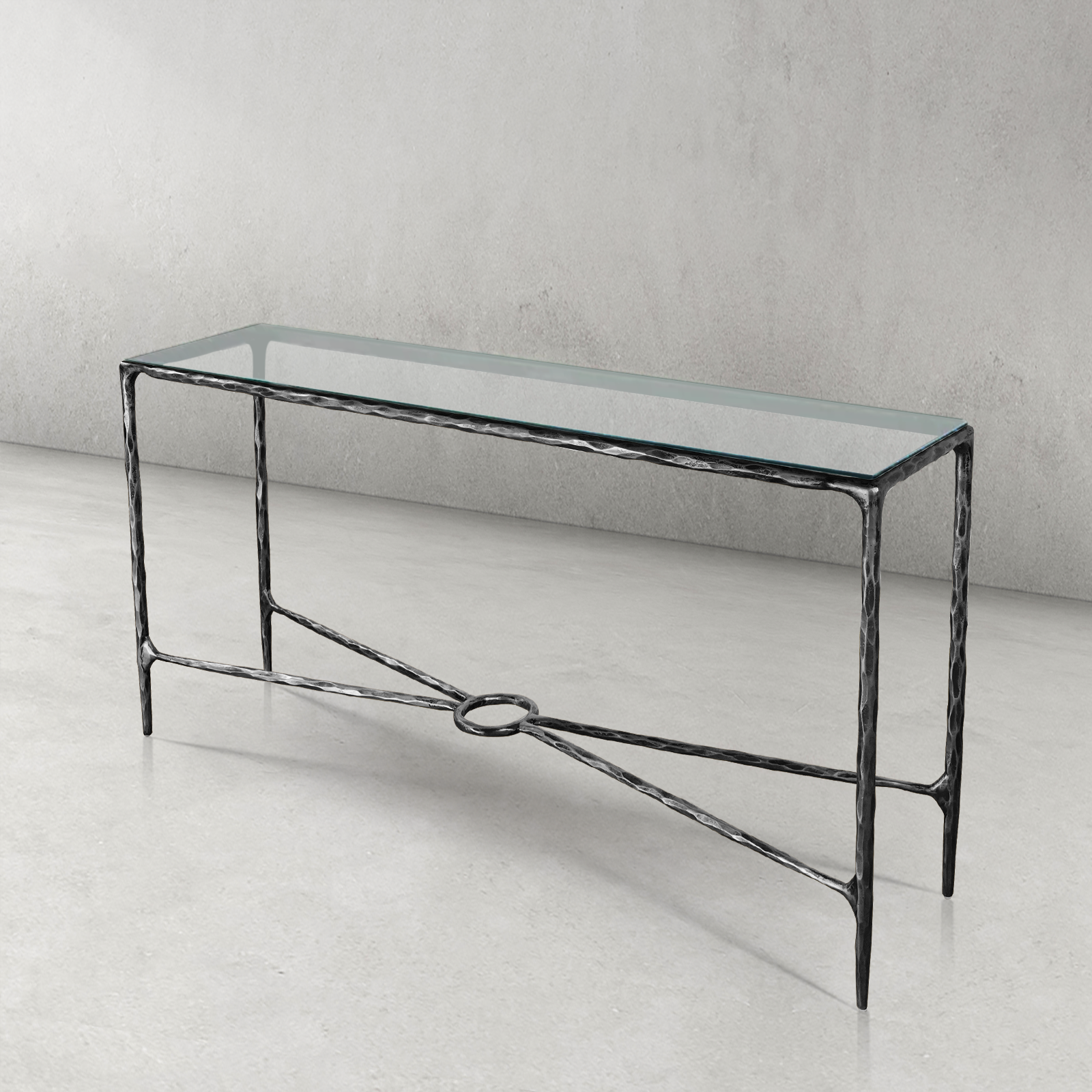 Thaddeus Forged Iron Rectangle Glass Console Table 60" 72" - King Lamps