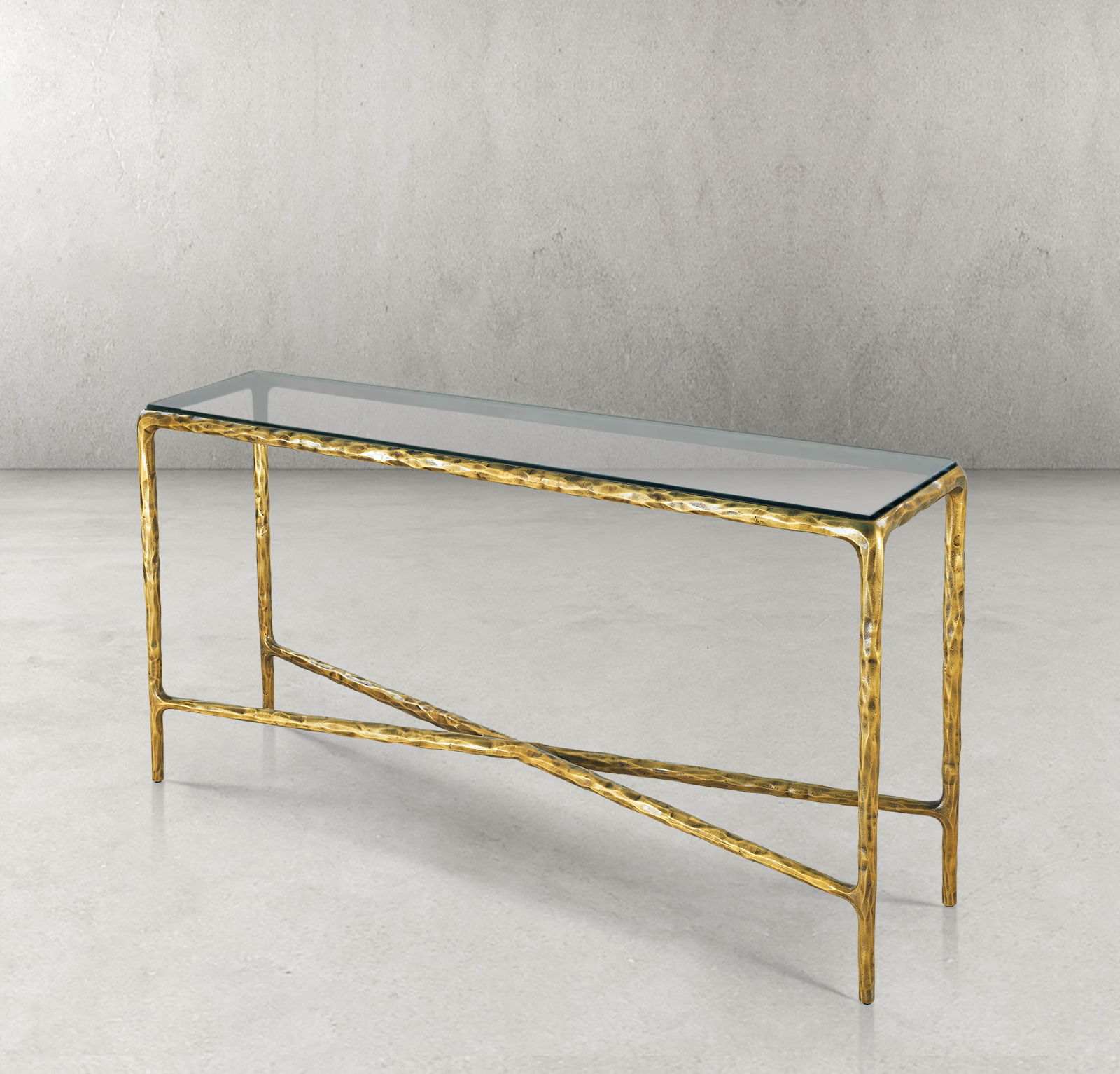 Thaddeus Forged Iron Rectangle Glass Console Table 60" 72" - King Lamps