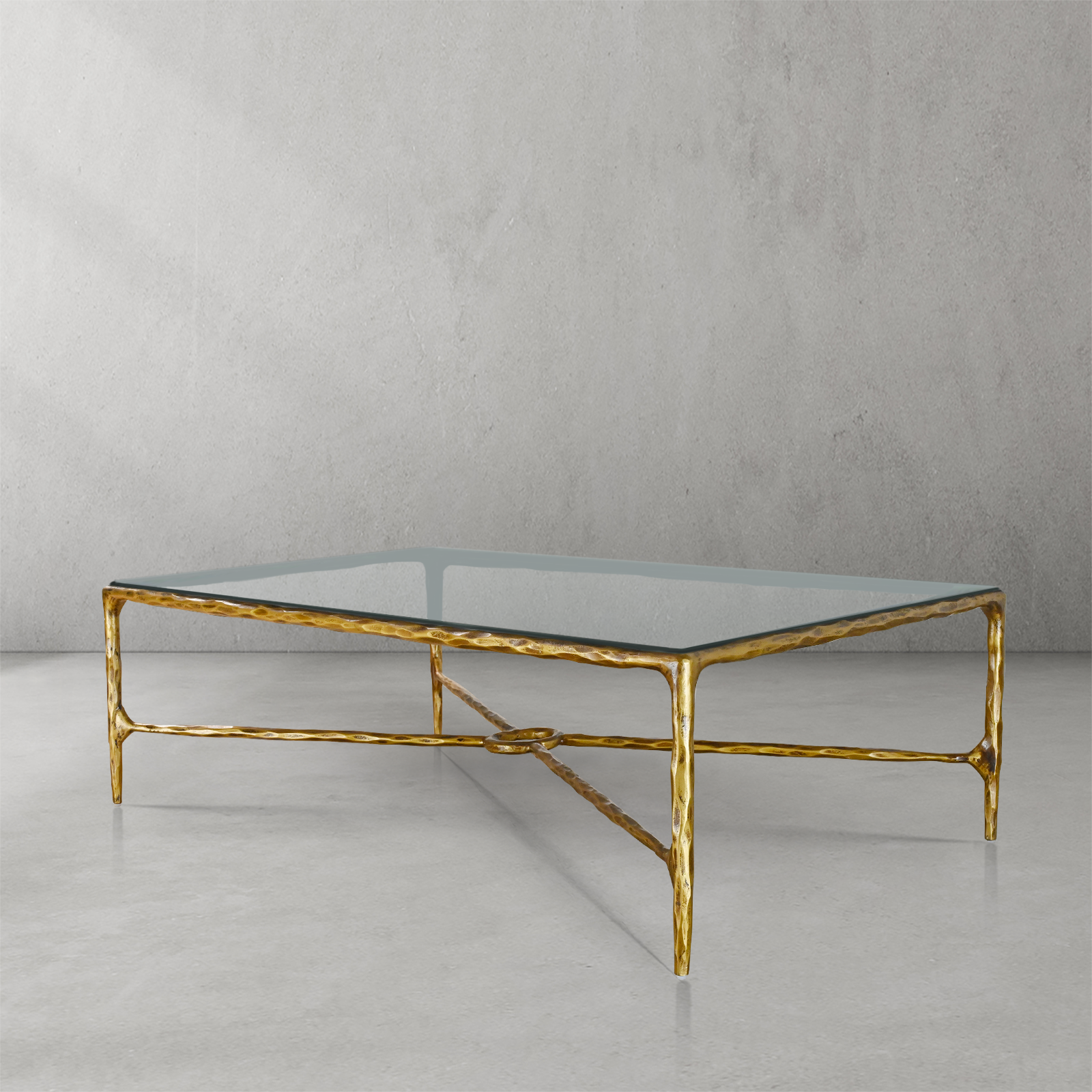 Thaddeus Forged Iron Rectangle Glass Coffee Table - King Lamps