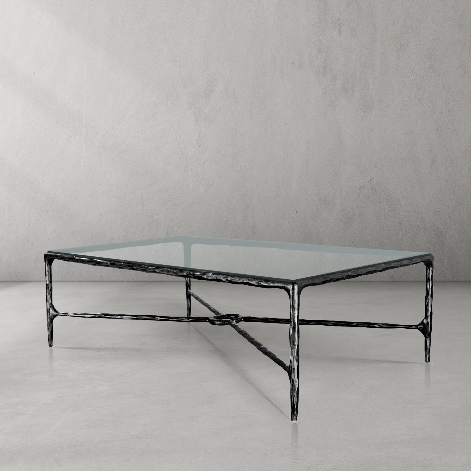 Thaddeus Forged Iron Rectangle Glass Coffee Table - King Lamps
