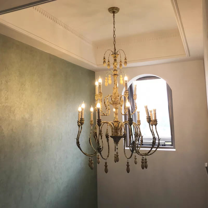 French Vintage Candle Chandelier for Living Room/Bedroom-King Lamps
