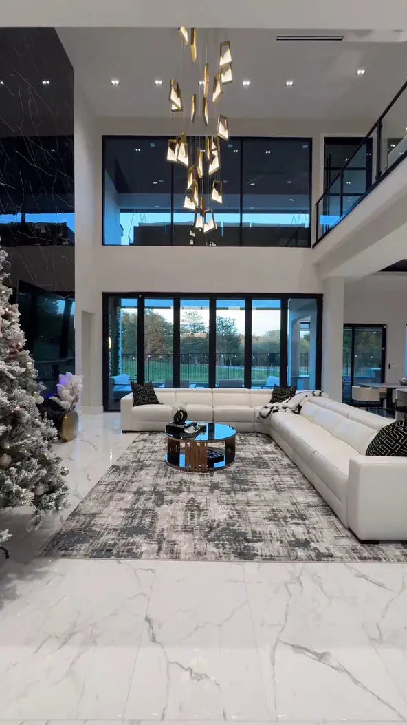 Modern Light Luxury Alabaster Chandelier in Gold Finish - King Lamps