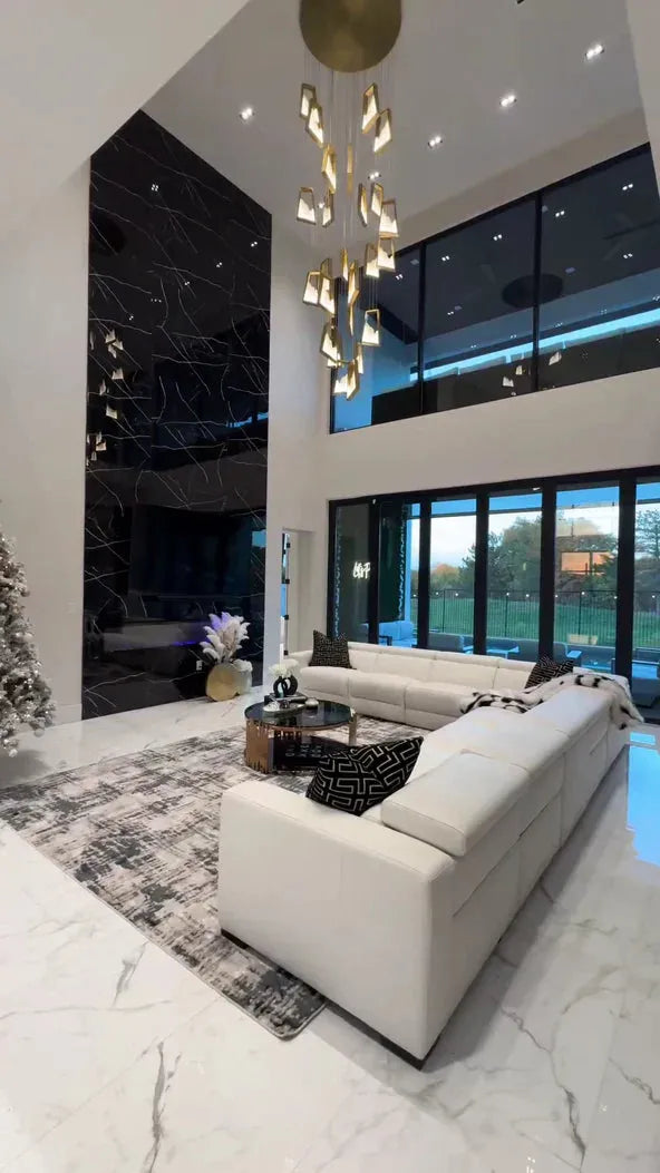 Modern Light Luxury Alabaster Chandelier in Gold Finish - King Lamps