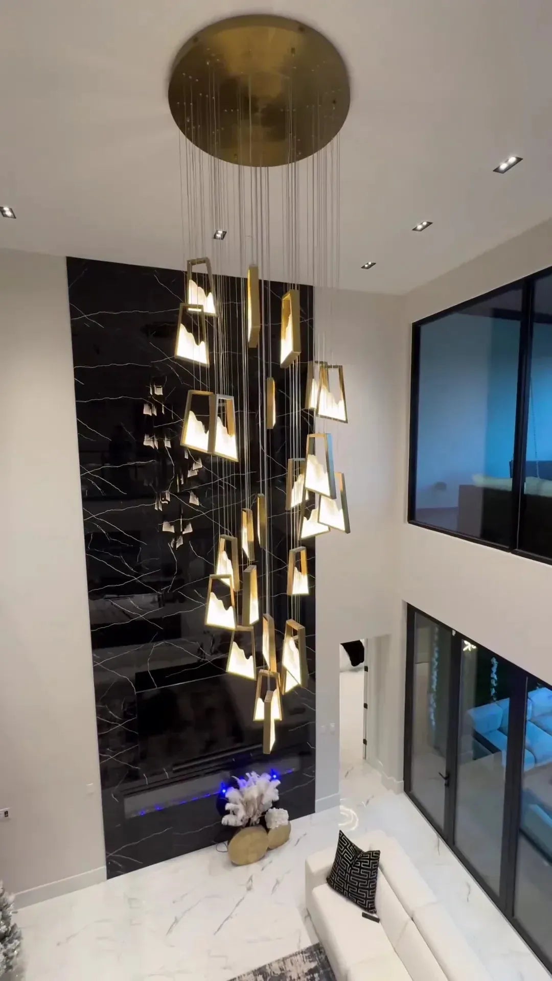 Modern Light Luxury Alabaster Chandelier in Gold Finish - King Lamps