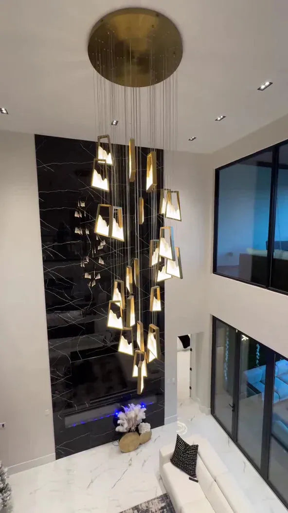 Modern Light Luxury Alabaster Chandelier in Gold Finish - King Lamps