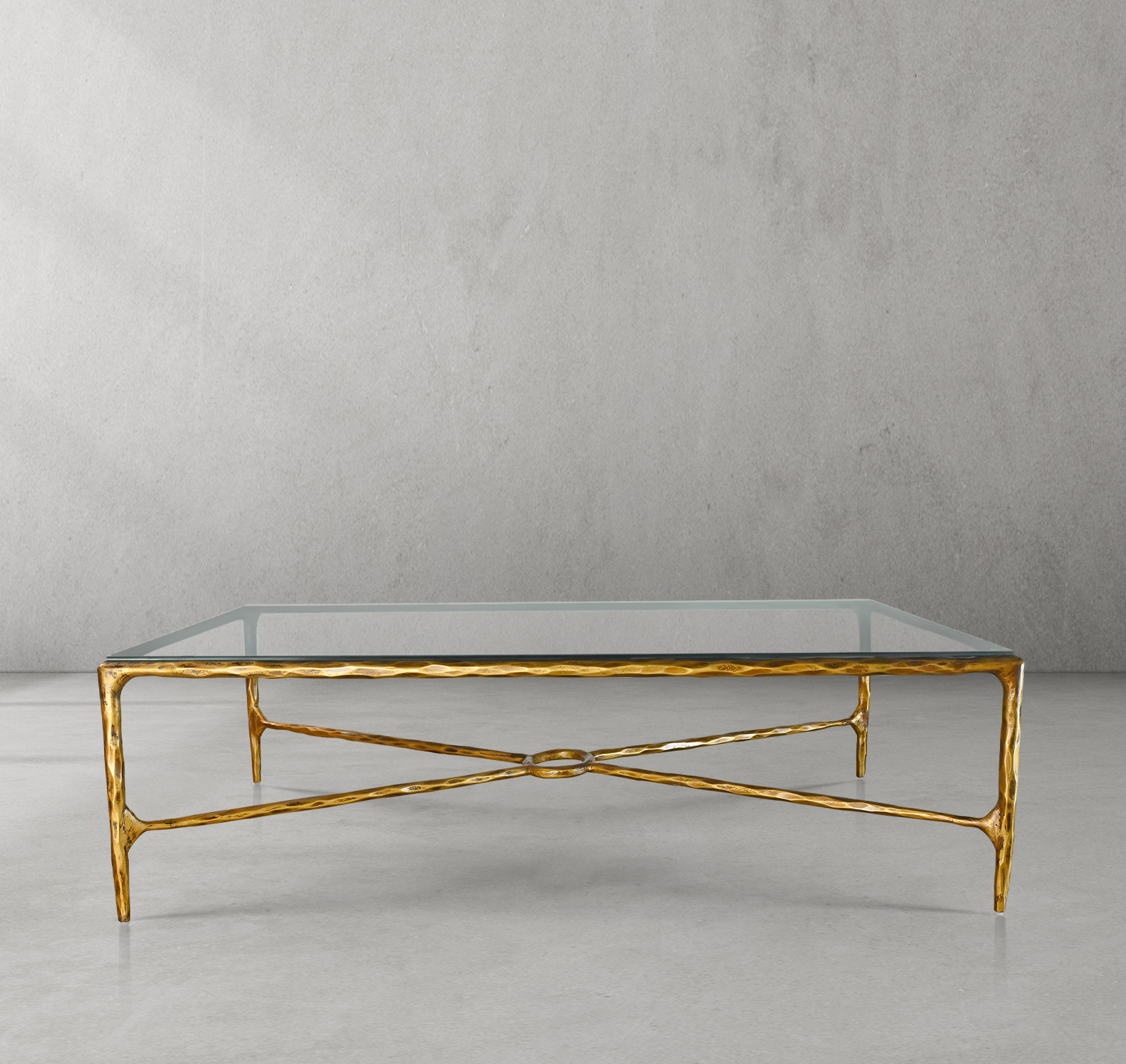 Thaddeus Forged Iron Rectangle Glass Coffee Table - King Lamps