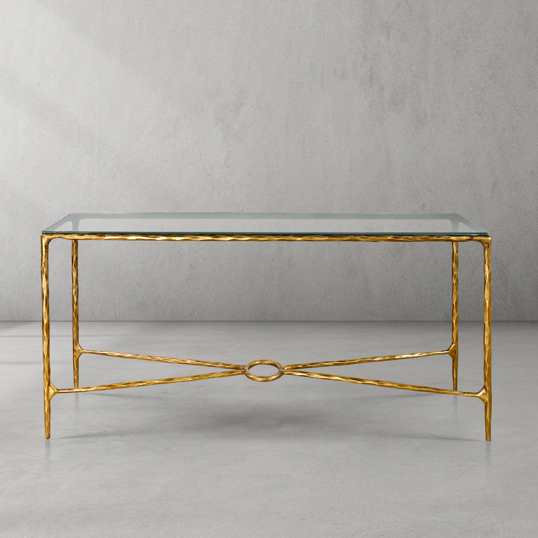 Thaddeus Forged Iron Rectangle Glass Console Table 60" 72" - King Lamps