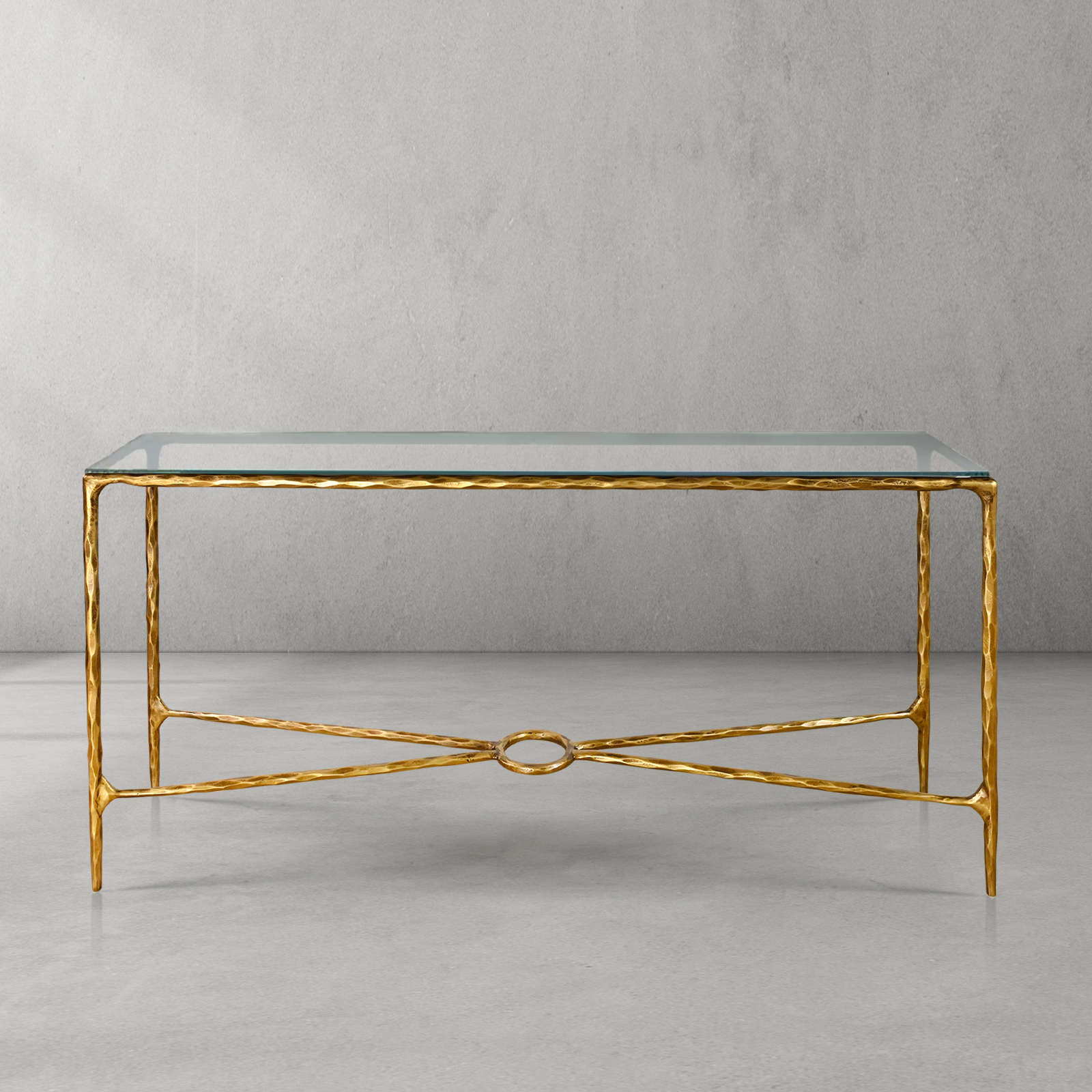 Thaddeus Forged Iron Rectangle Glass Console Table 60" 72" - King Lamps