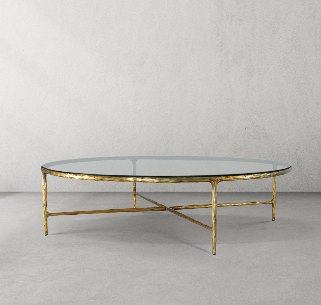 Thaddeus Forged Iron Glass Round Coffee Table 36" 55" - King Lamps