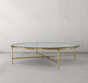Thaddeus Forged Iron Glass Round Coffee Table 36" 55" - King Lamps